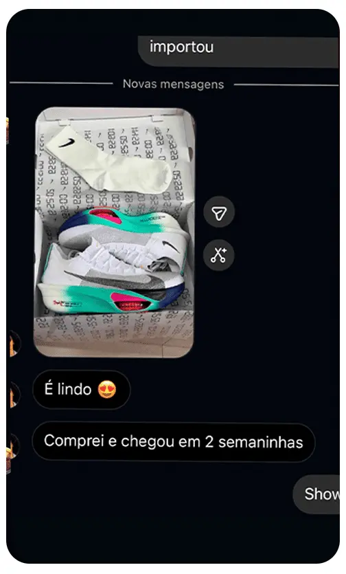 Feedback de aluno que importou seu tênis