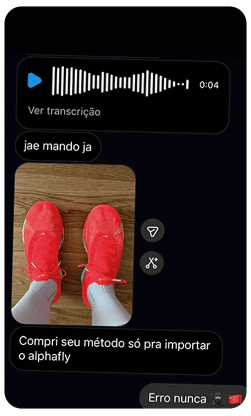 Feedback de aluno que importou seu tênis