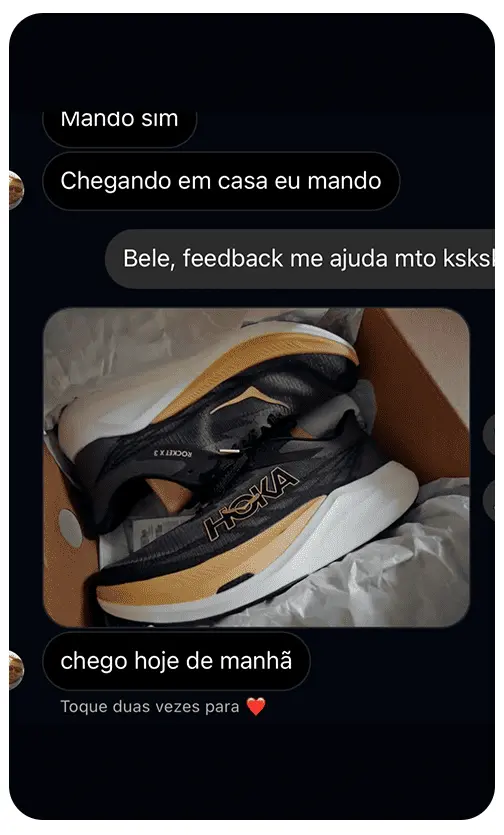 Feedback de aluno que importou seu tênis